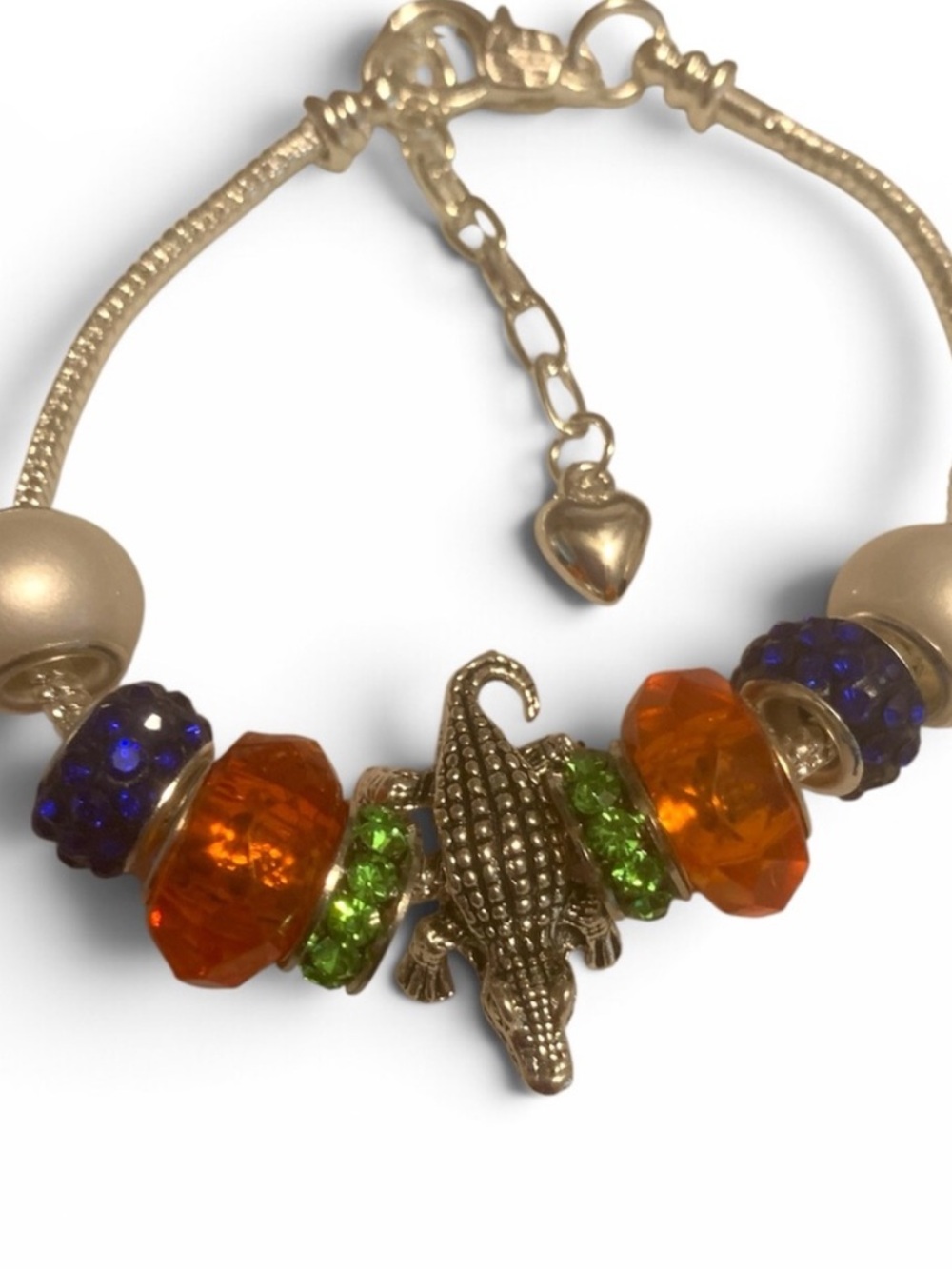 NWT Handmade Silver Gator Alligator Bracelet Orange, Green & Blue Accents NEW - Picture 2 of 11